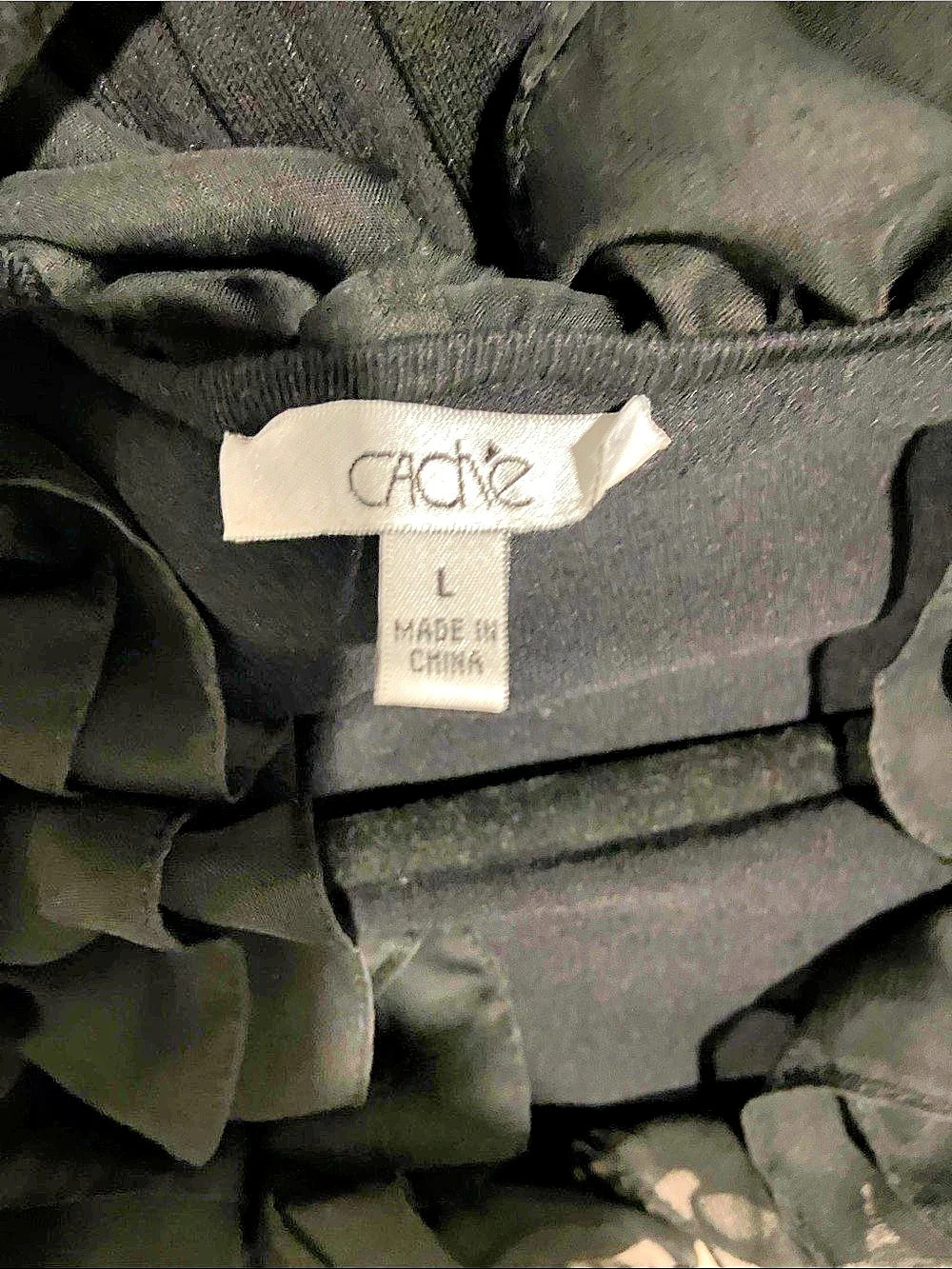 Cache Black Ruffle Neck Ribbed Sweater Size Large - Picture 4 of 6